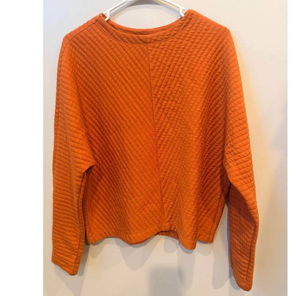 A New Day Rust Orange Diamond Quilted Sweatshirt Cozy Batwing Pullover Sz Small